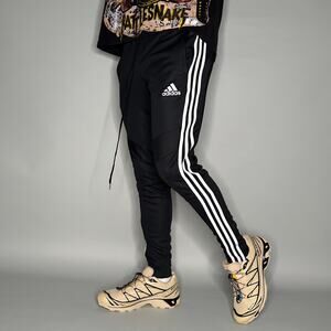 Vintage Y2K Adidas Sweatpants Mens S Slim Fit Black White Polyester Joggers